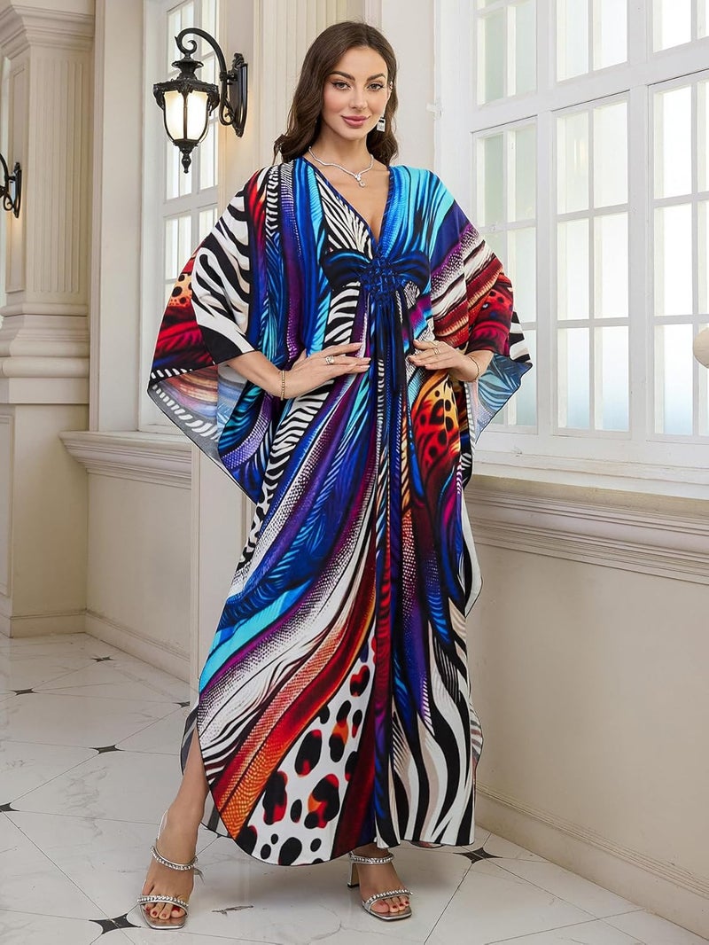 KEYLORTING Women’s Kaftan Beach Cover Up Dress Plus Size Summer Swimsuit Loungewear Maxi Dress - Image 5